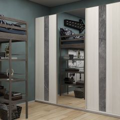 Шкаф-купе 1950 серии SILVER S4+S1+S4 B22+PL4 (по 2 ящика лев/прав+F обр.штанга) профиль «Серебро» в Ханты-Мансийске - hanty-mansiysk.mebel24.online | фото