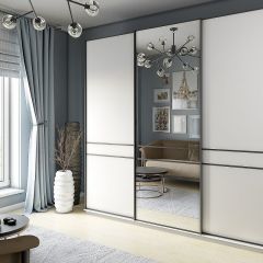 Шкаф-купе 2400 серии SOFT D5+D4+D5+B22+PL3 (по 2 ящика лев/прав+2штанги) профиль «Графит» в Ханты-Мансийске - hanty-mansiysk.mebel24.online | фото