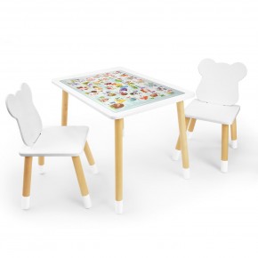 Детский комплект стол и два стула Мишка Rolti Baby с накладкой Алфавит (белая столешница/белое сиденье/береза ножки) в Ханты-Мансийске - hanty-mansiysk.mebel24.online | фото
