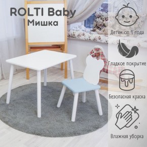 Детский комплект стол и стул «Мишка» Rolti Baby  (голубая столешница/голубое сиденье/белые ножки) в Ханты-Мансийске - hanty-mansiysk.mebel24.online | фото