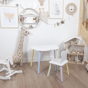 Комплект детский стол ОБЛАЧКО и стул МИШКА ROLTI Baby (белая столешница/белое сиденье/цветные ножки) в Ханты-Мансийске - hanty-mansiysk.mebel24.online | фото
