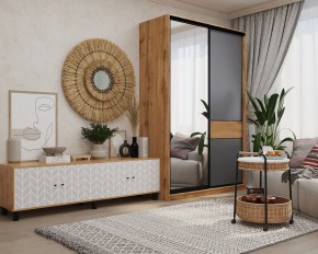 Шкаф-купе SLIM 2-х дверный BS15-6.ZD с зеркалом (дуб вотан/белый/темно-серый/черный муар) в Ханты-Мансийске - hanty-mansiysk.mebel24.online | фото 3